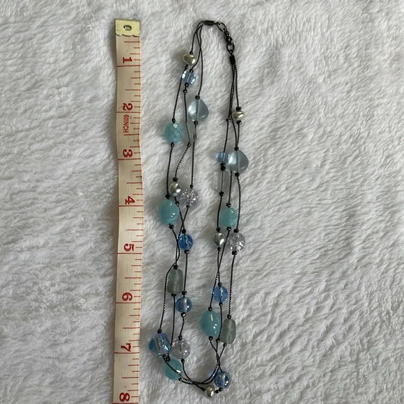 Necklace (3 Strands) Blue Tones on Black - Picture 3 of 4